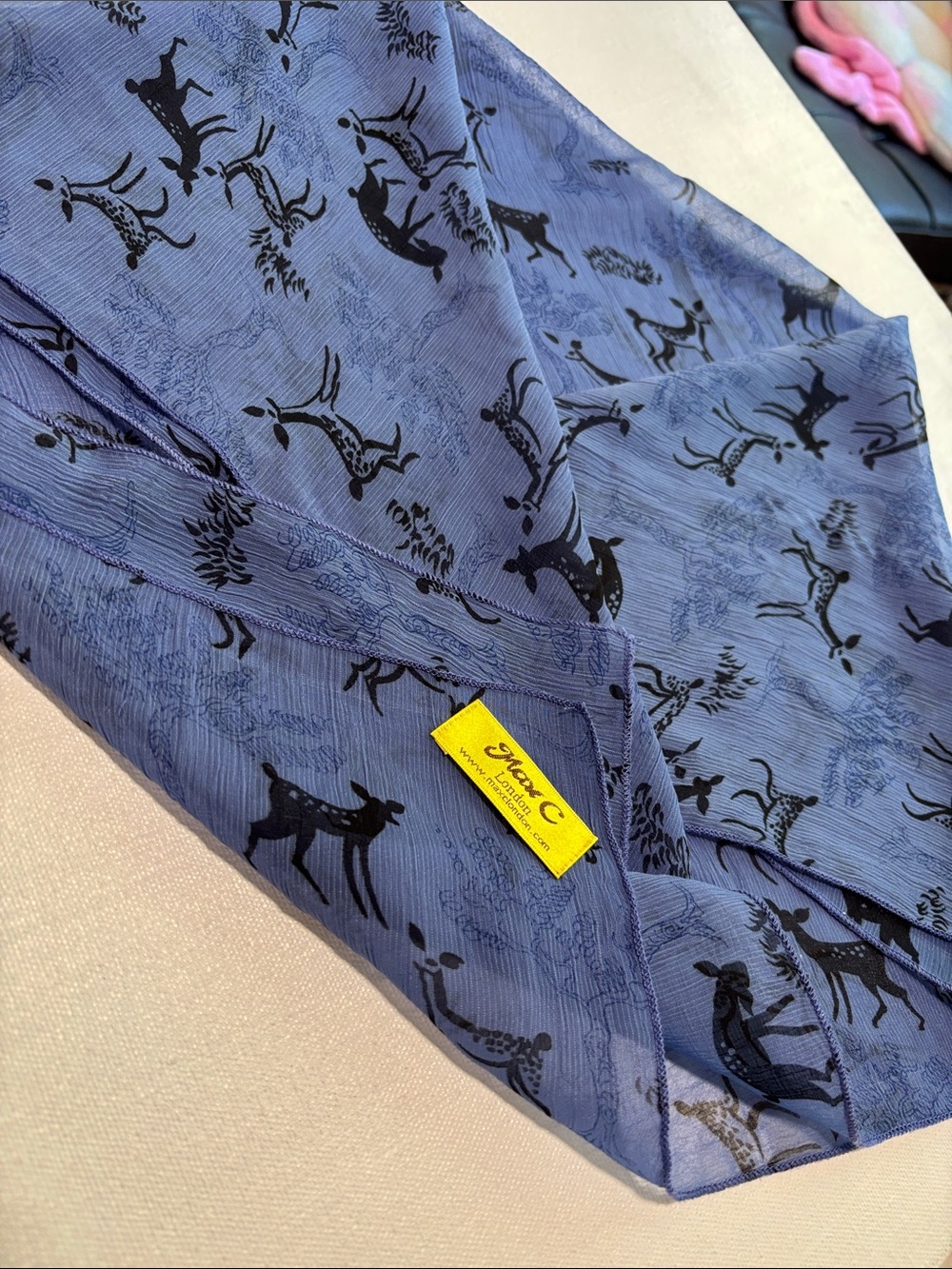 Max C London Deer Print square scarf - indigo/black